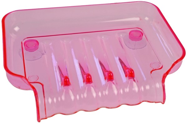 Seifenschale, Kunststoff, pink mit 2 Saugnäpfen