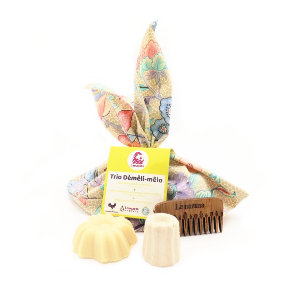 Lamazuna Limitiertes Haarpflege Trio Set mit festem Shampoo, Conditioner und einem Kamm