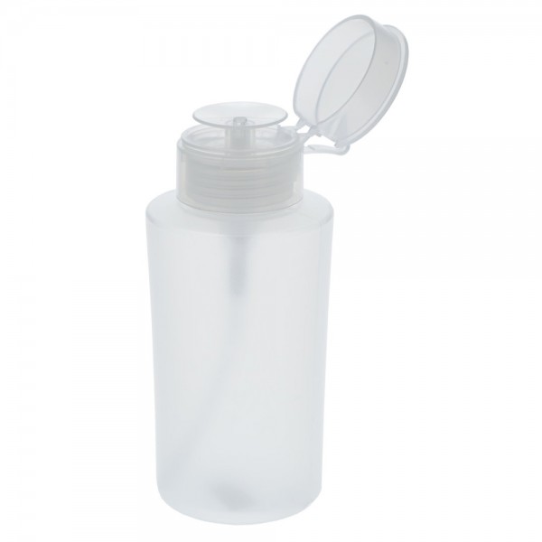Pumpflasche Kunststoff, transparenter Deckel, 220 ml, Ø 5,5 cm, Höhe: 14 cm geeignet für Nagellacken