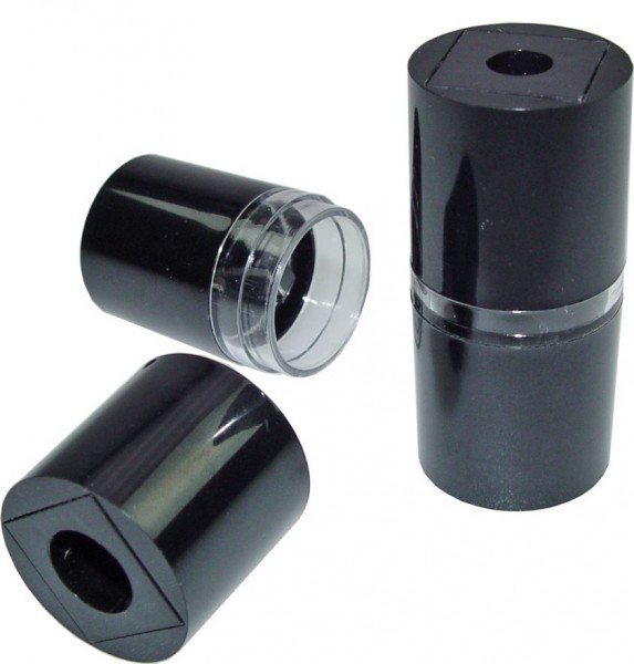 Kosmetikstift-Doppelspitzer, schwarz/glashell Ø 2,8 cm Höhe 6 cm