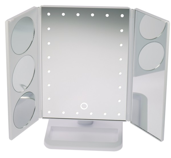 Stellspiegel weiß mit LEDs, mit3x,5x + 10x Vergrösserungs-Spiegeln, 38 x 25 x 11,5 cm
