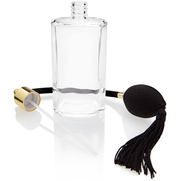 Klarglas-Flasche oval, mit Ballpumpe, für 100 ml