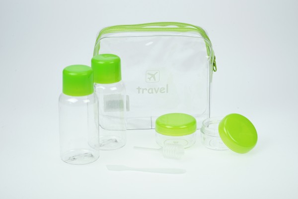 Set mit 2 Dosen + 2 Flaschen, 1 Pipette, 1 Spatel, farbig , Kunststoff in Tasche