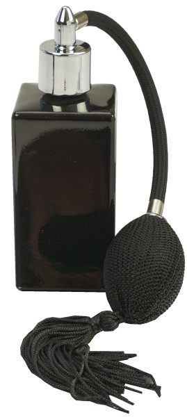 Tischzerstäuber, Glas, Schwarz glänzend,für 100 ml, mit Ballpumpe, Breite 4 cm, Höhe 13 cm