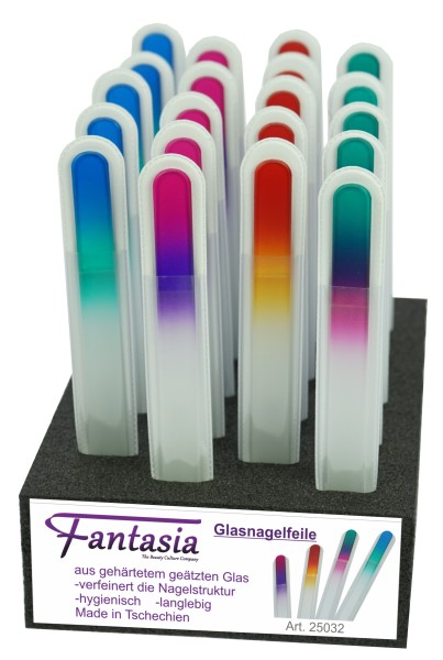 Display mit 20 Glasfeilen 4 Farben sortiert