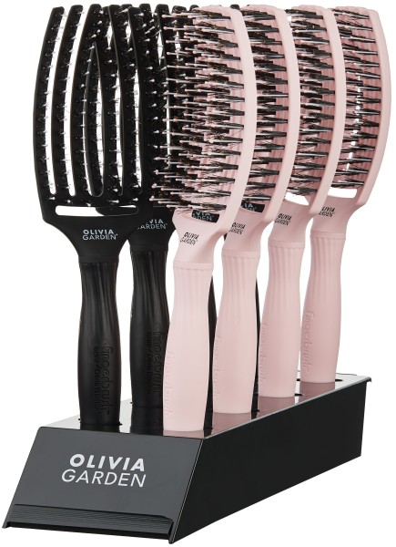 Olivia Garden Fingerbrush Combo Medium 8er Display, schwarz/pink