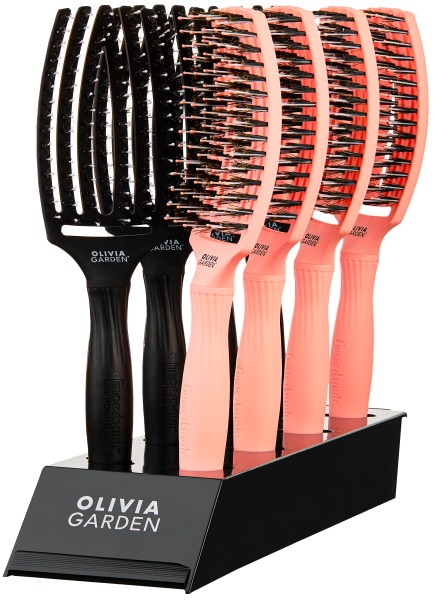 Olivia Garden Fingerbrush Combo Medium 8er Display, schwarz/coral