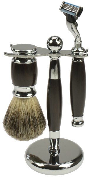 Rasier-Set Rosenholz/Chromf., Rasierer mit Mach 3, Pinsel Rein Dachs