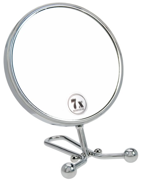 Hand- + Stellspiegel Metall, Silber, Vergrösserung 7-fach, Ø 15 cm, Länge: 29 cm
