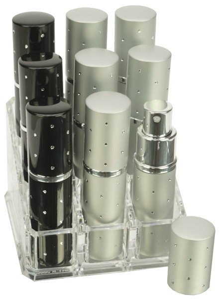 Display-Zerstäuber mit 9 x Taschenzerstäuber, 6 x silber, 3 x schwarz