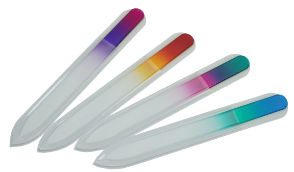 Glasfeile - doppelseitig, geätzt in gehärtetem Glas, 4 Farben sortiert, Länge: 13,5cm
